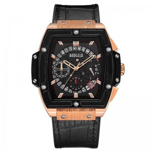 Baogela Brand Fashion Mens Sports Vedenpitävä kalenteri Ranne Watch Square Multifunction Silikone Band Mens Watch 1703 Rose Black