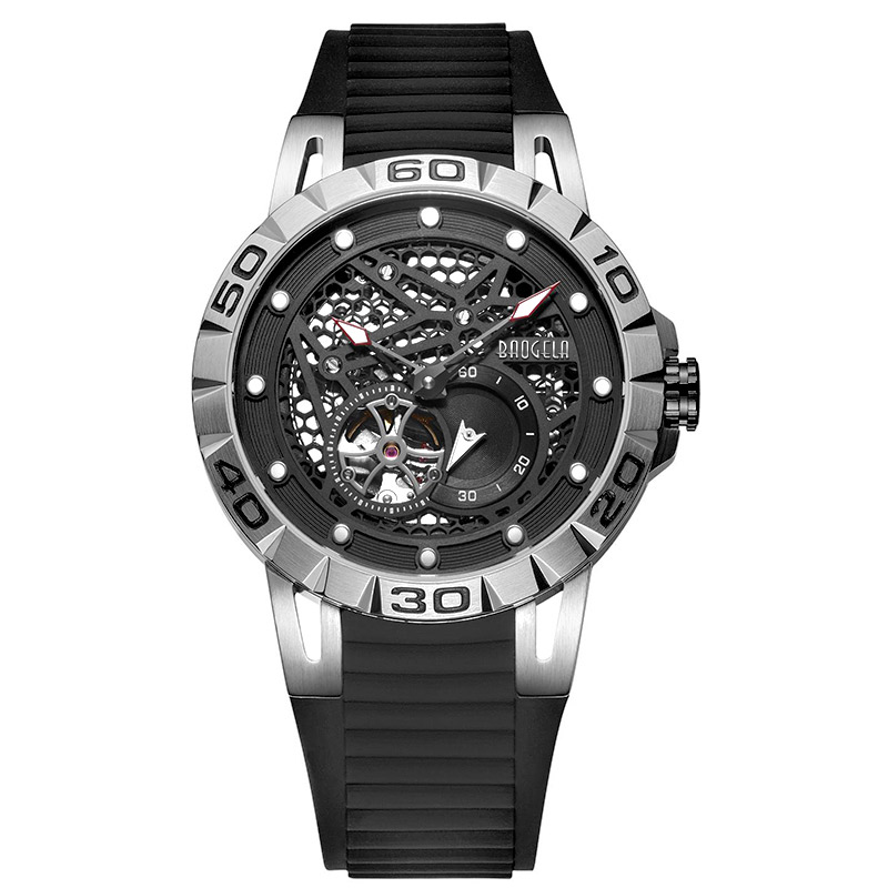 Baogela New Top Brand Luxury Men \\\\\'s Watches Skeleton Automaattinen mekaaninen kello miesten vedenpitävä rannekello 6772 Black