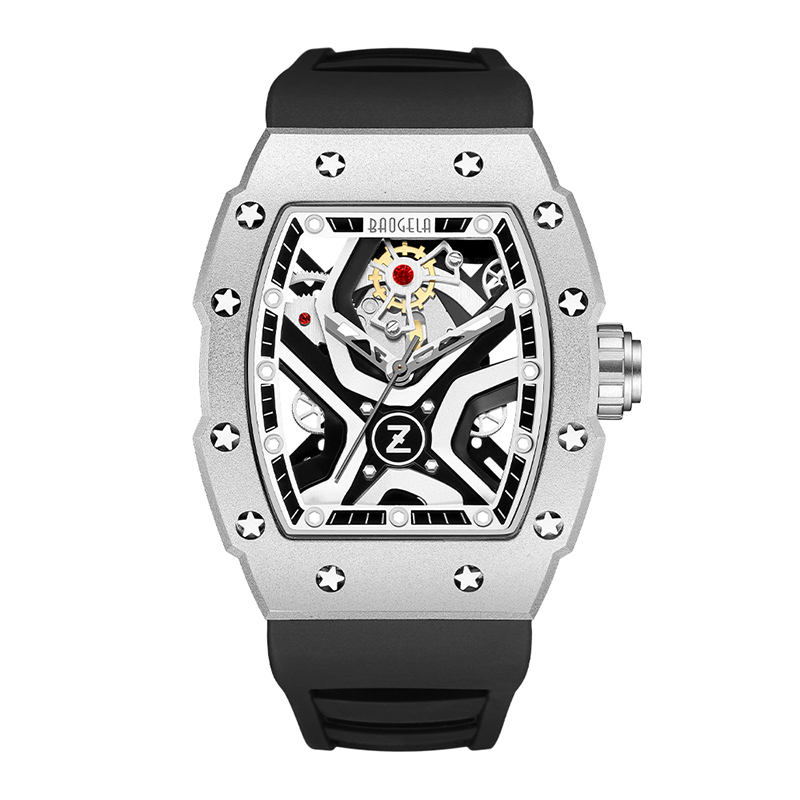 Baogela Top Brand Watches for Men Fashion Sport Vedenpitävä mekaaninen tuulen kello 50Bar Rento ruostumaton kello Japan Reloj Hombre 4143